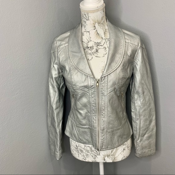 V Cristina Jackets & Blazers - V Cristina Moto Jacket Silver Vegan Leather Small